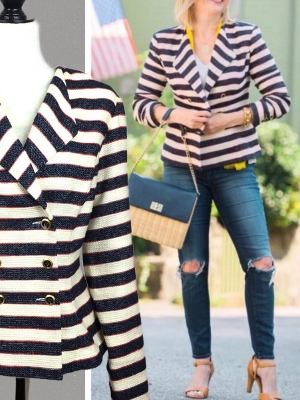 CAbi NWTS COASTAL TAILORED NAUTICAL STRIPED BLAZER SZ 6